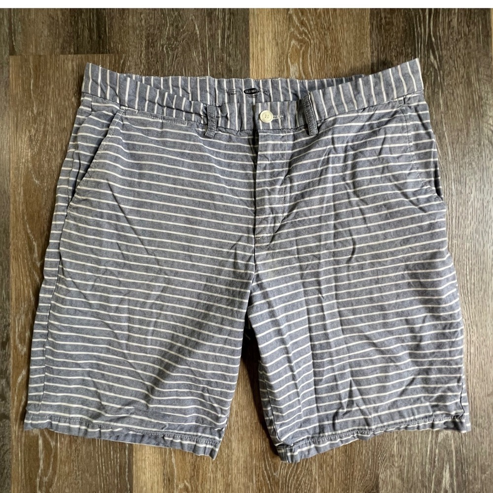 Old Navy Slim Ultimate Shorts Mens 38 Blue White Striped Flat Front Chino
